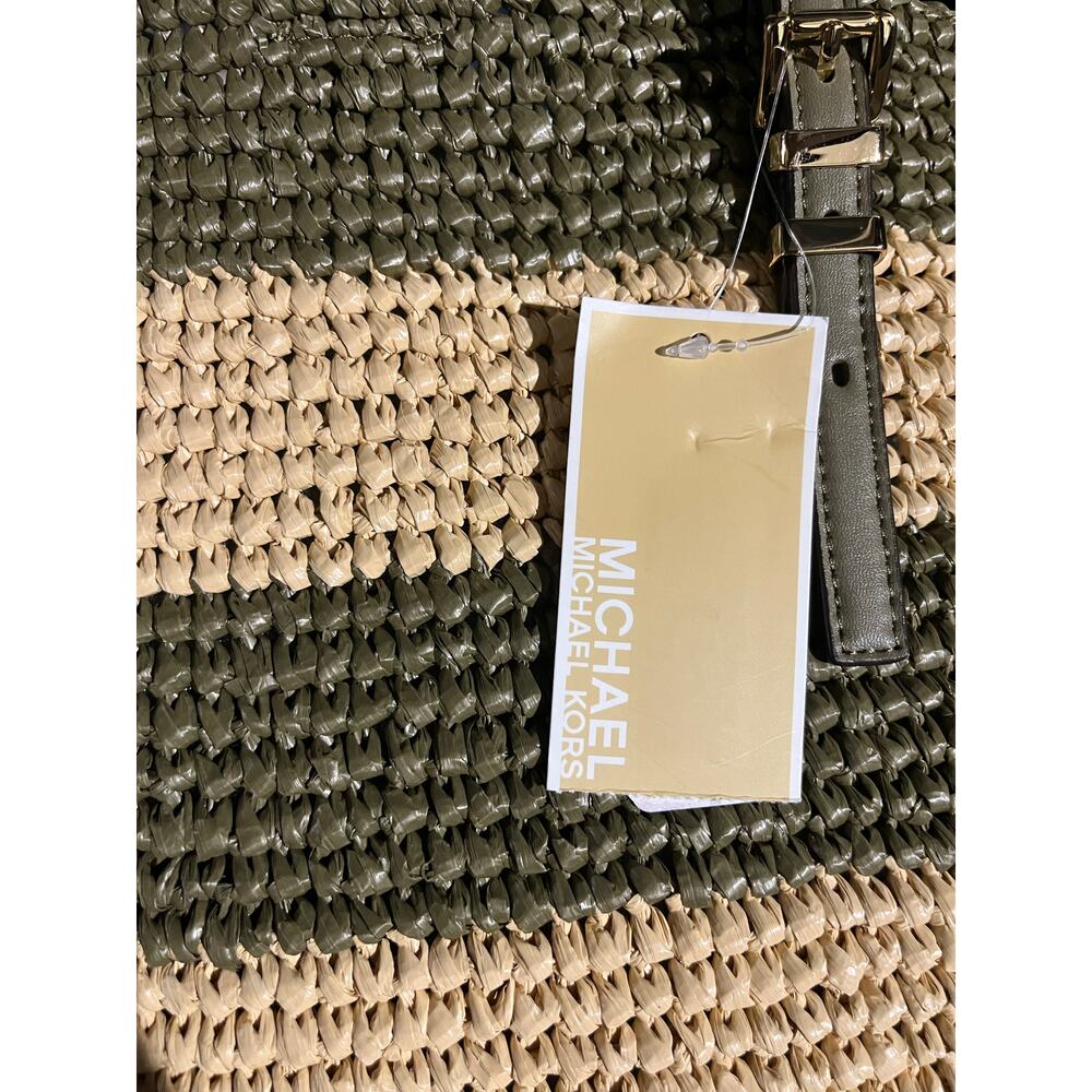MICHAEL KORS $198  Quinn Large North South Woven Tote Safari Green - Picture 3 of 4